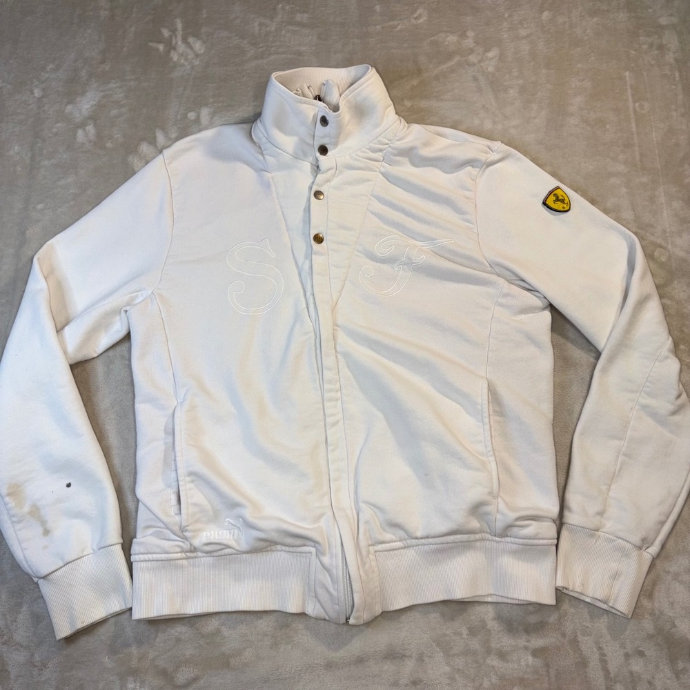 Puma Scuderia Ferrari White Track Jacket Racing Zip Up Mock Neck Womens XL
